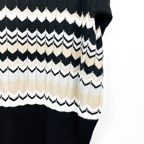 Suzy Shier Short Sleeve Striped Black White & Tan Cardigan - Picture 7 of 8